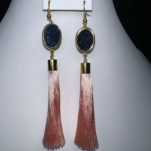 Boho Drusy Tassel Earrings - Picture 2 of 9